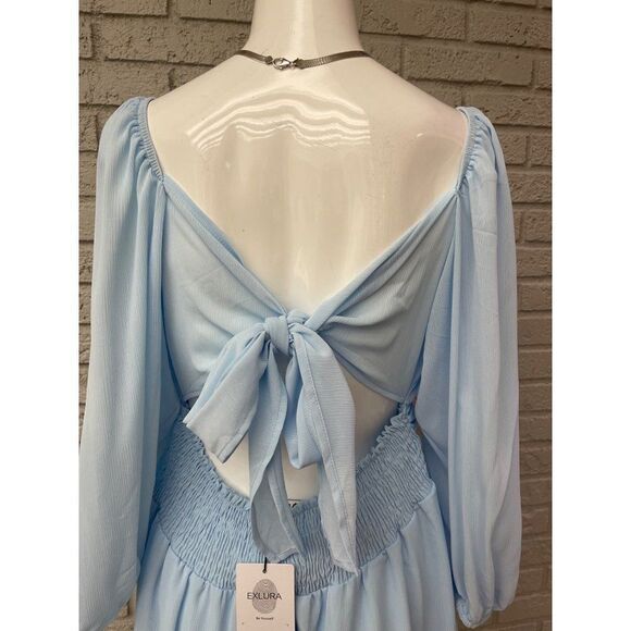 Exlura Baby Blue Smocked Balloon Sleeve Dress Size XL NWT - Picture 6 of 14